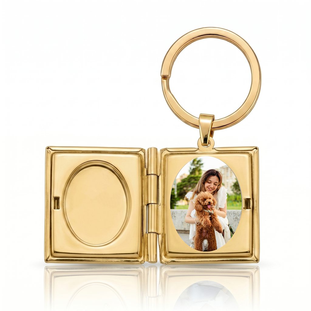 Personalized Book Photo Locket Keychain - Gold