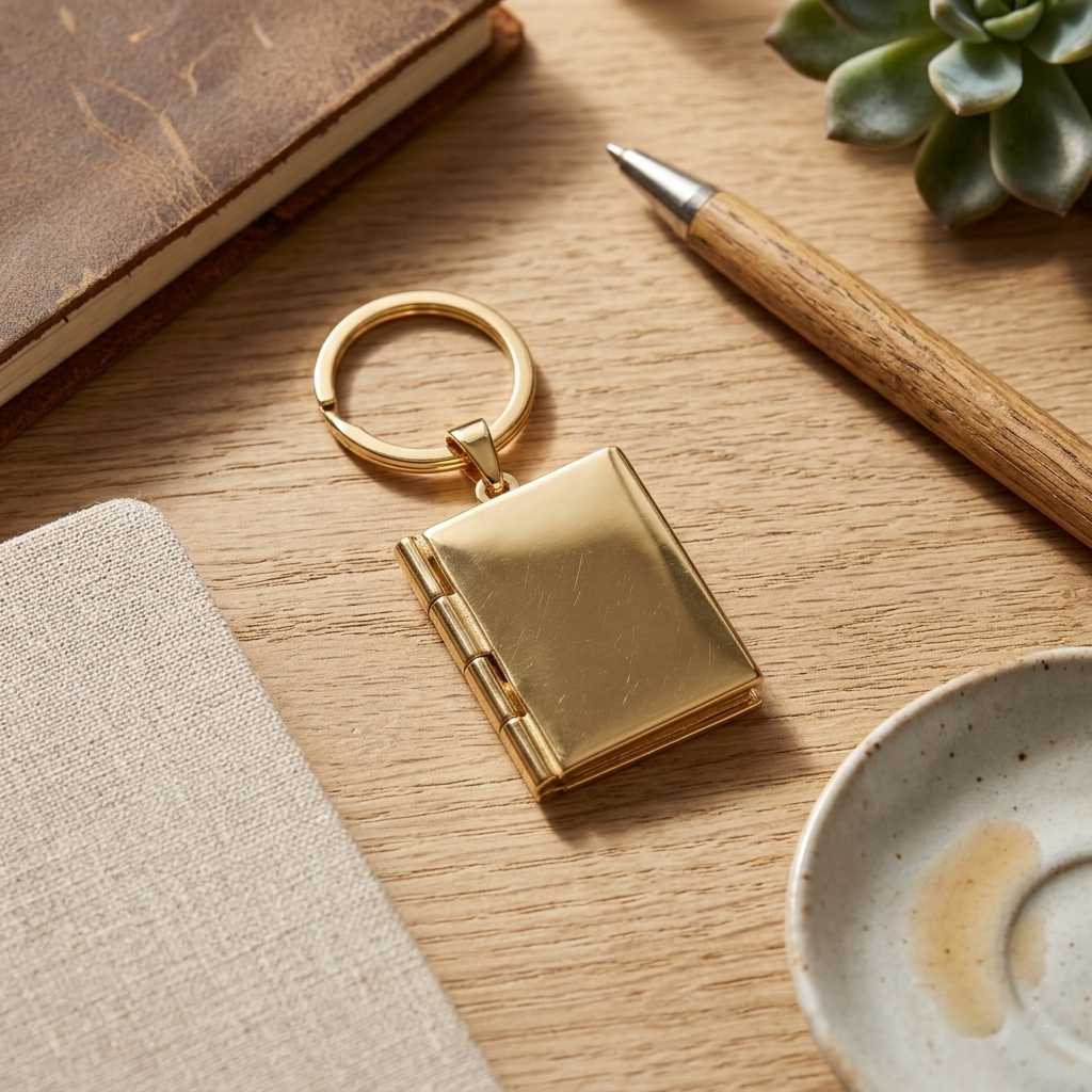 Personalized Book Photo Locket Keychain - Gold