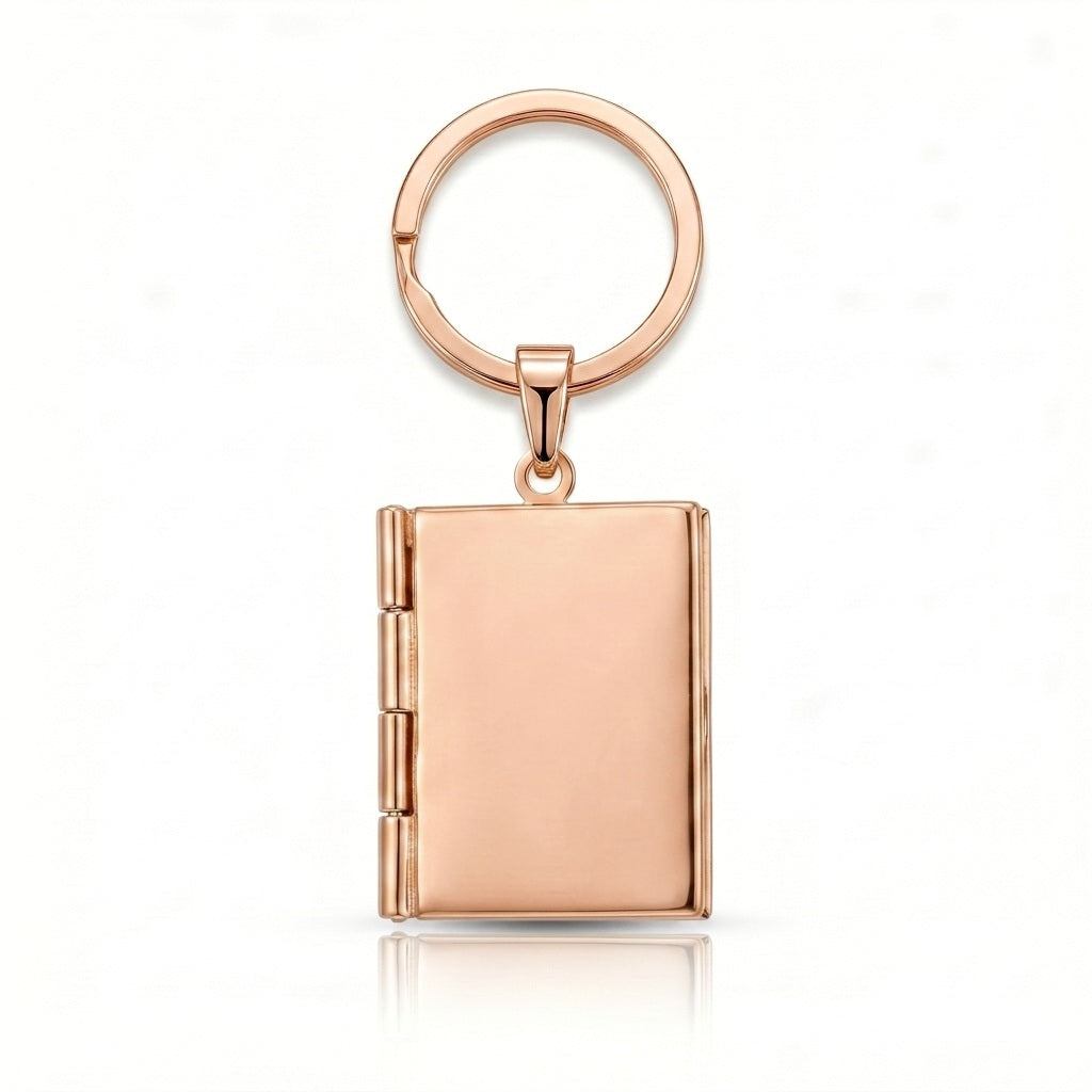 Personalized Book Photo Locket Keychain - Rose Gold