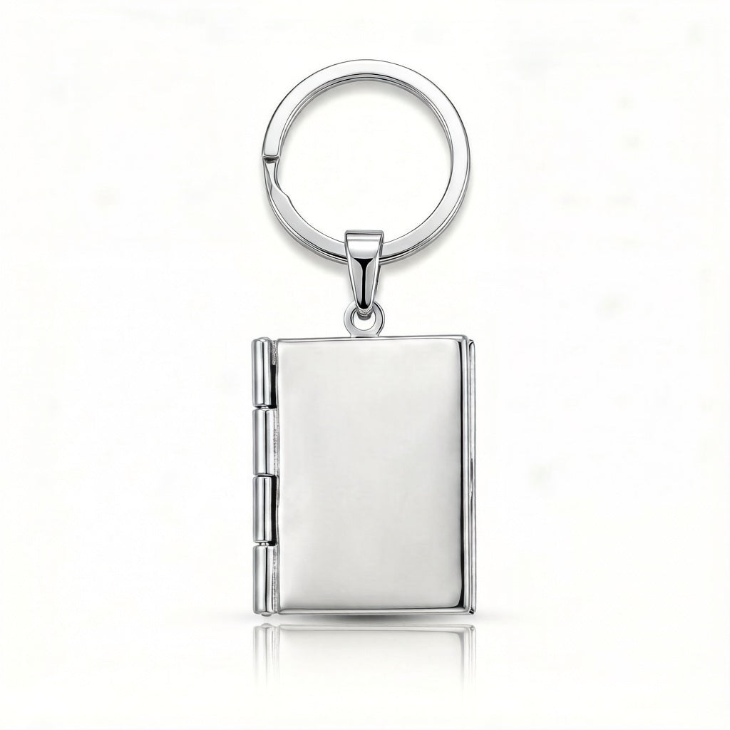 Personalized Book Photo Locket Keychain - Silver