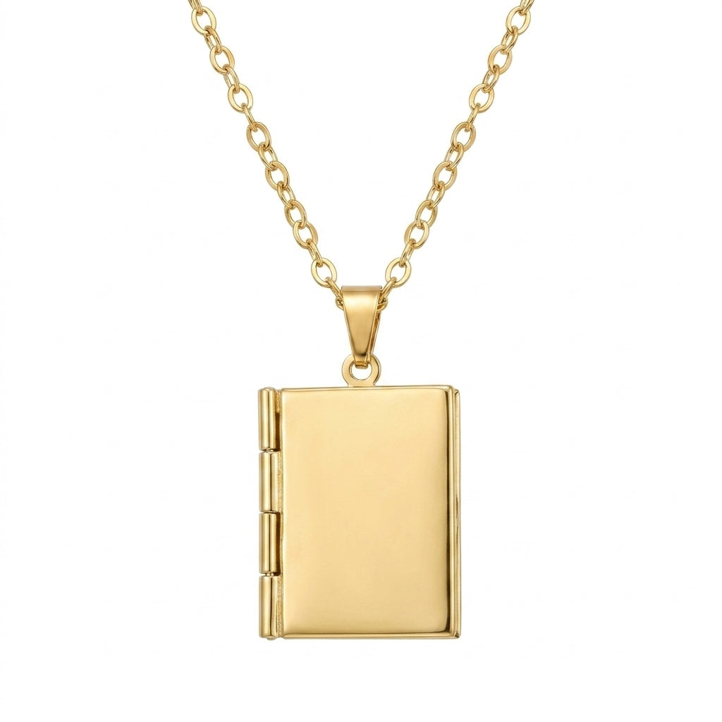 Personalized Book Photo Locket Necklace - Gold