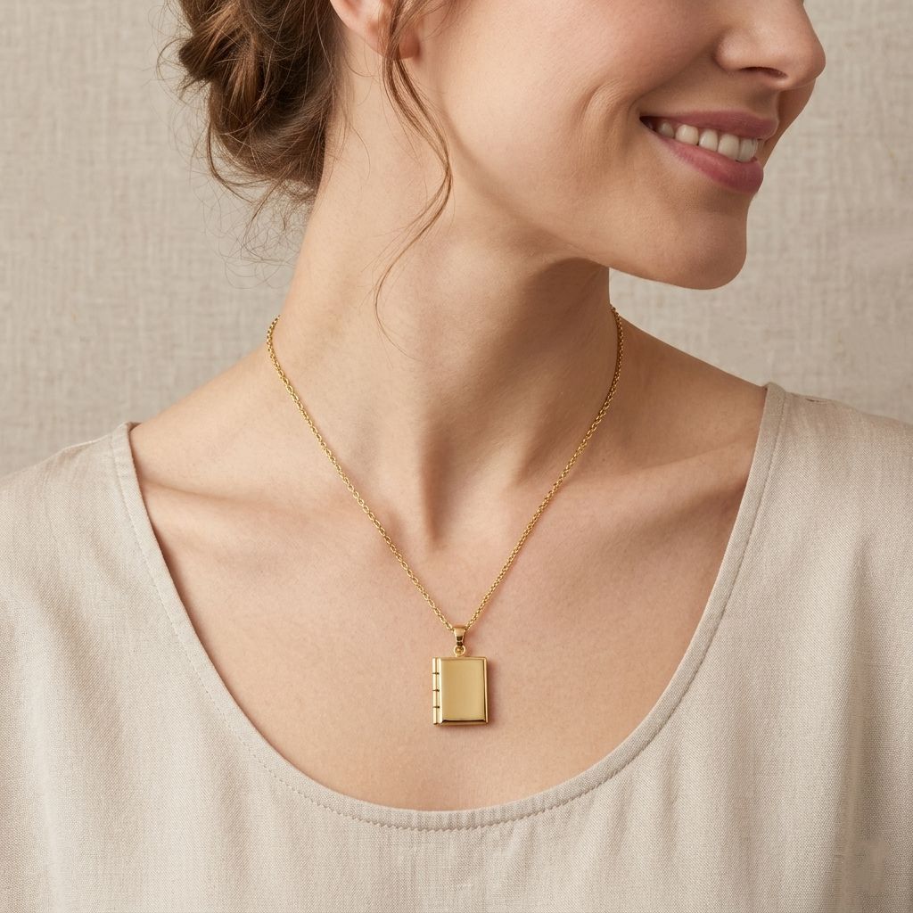 Personalized Book Photo Locket Necklace - Gold2