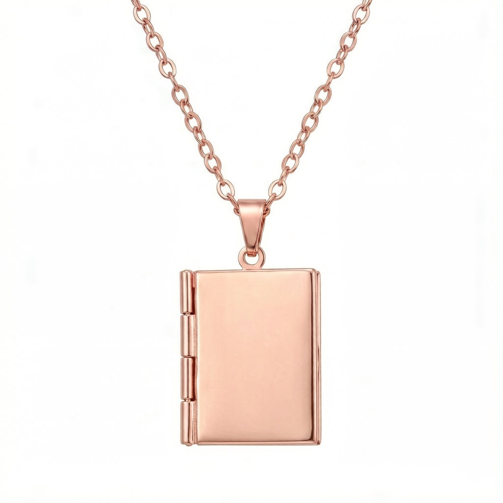 Personalized Book Photo Locket Necklace - Rose Gold
