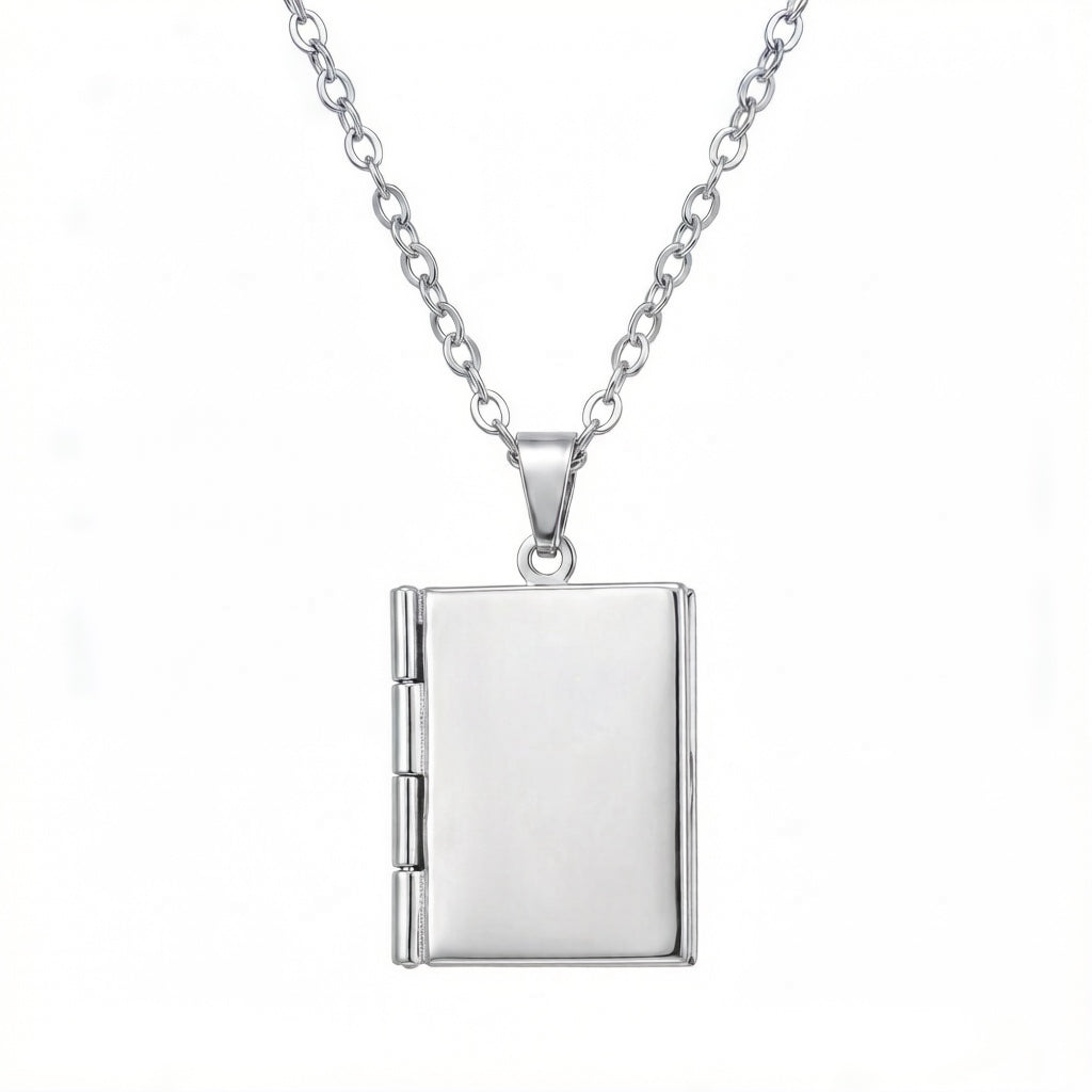 Personalized Book Photo Locket Necklace - Silver