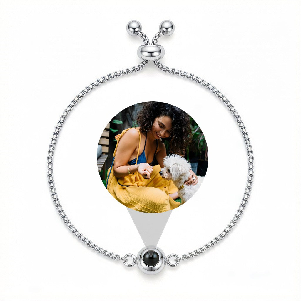 Personalized Box Chain Minimalist Photo Projection Bracelet -Silver