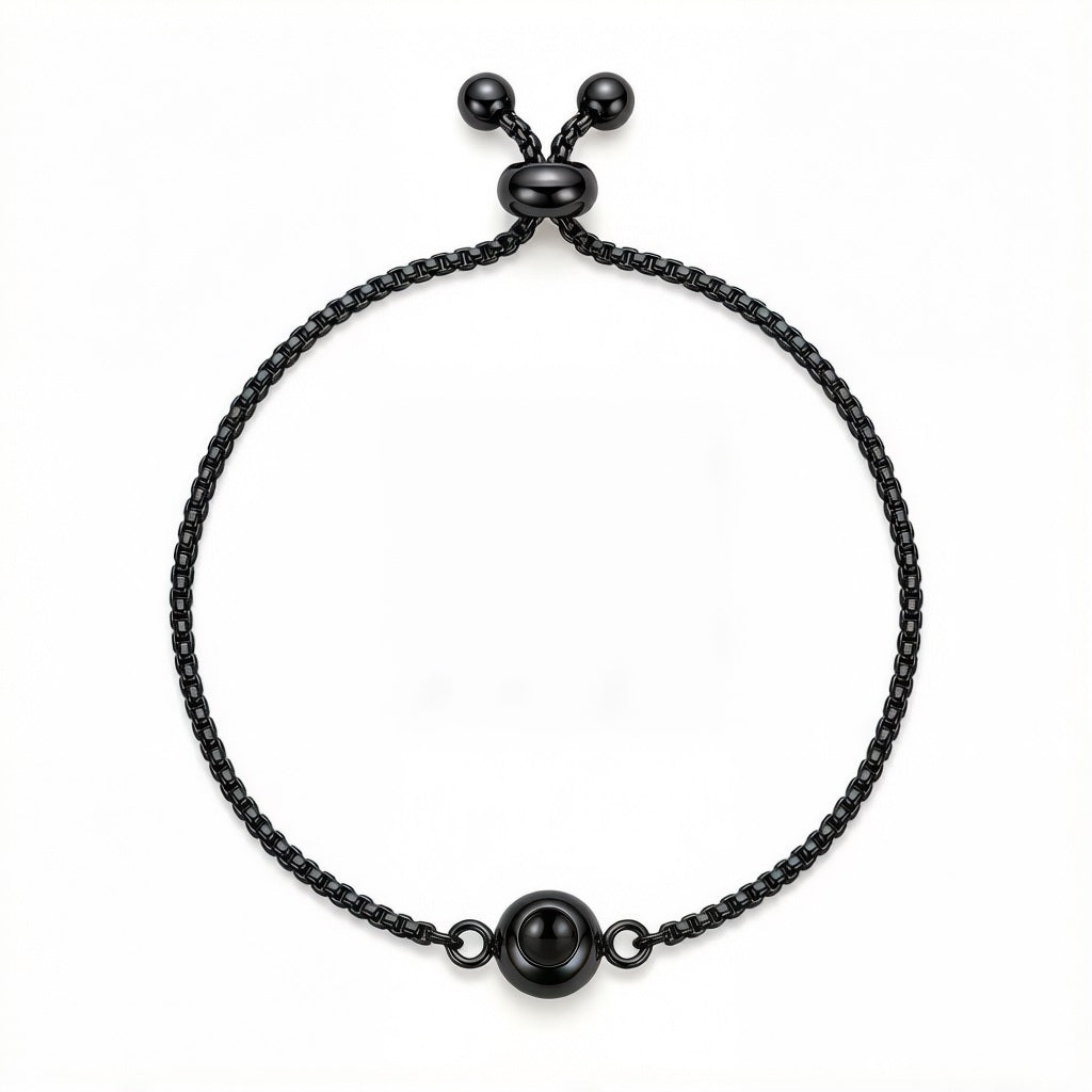 Personalized Box Chain Minimalist Photo Projection Bracelet - Black