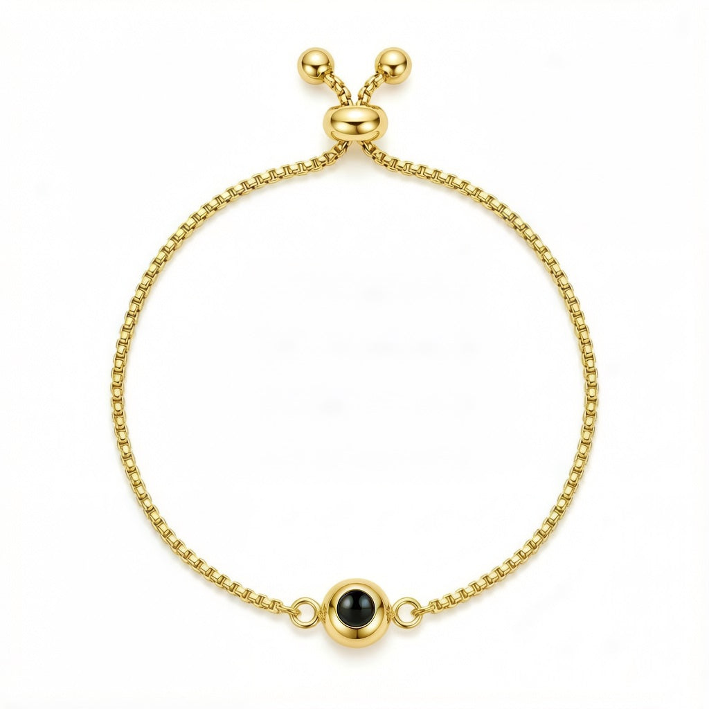 Personalized Box Chain Minimalist Photo Projection Bracelet - Gold