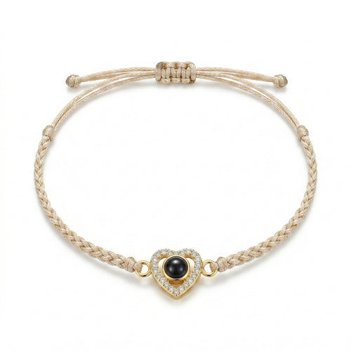 Personalized Braided Rope Heart Photo Projection Bracelet - Gold