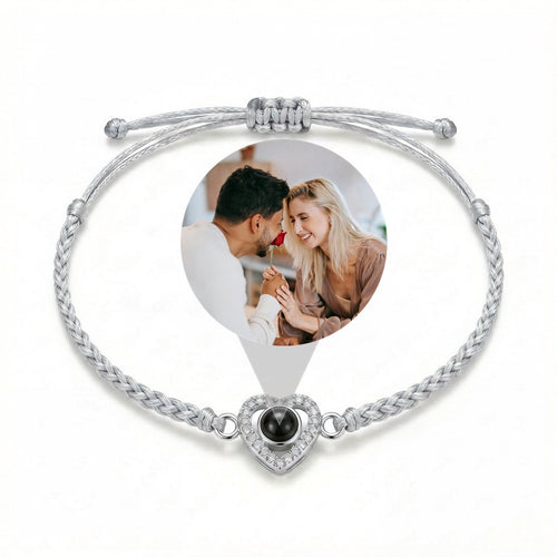 Personalized Braided Rope Heart Photo Projection Bracelet - Silver