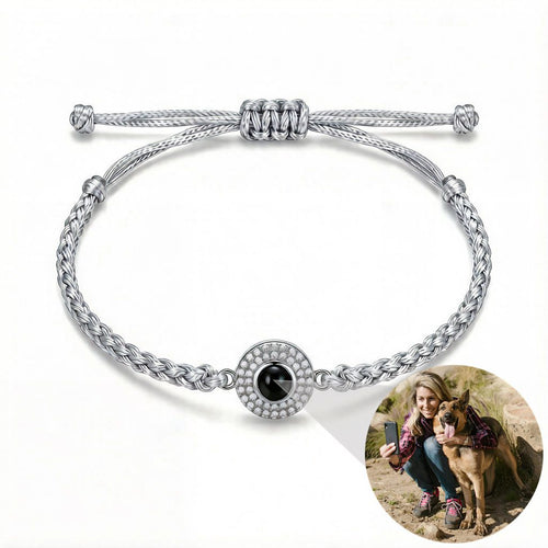 Personalized Braided Rope Photo Projection Bracelet - Silver