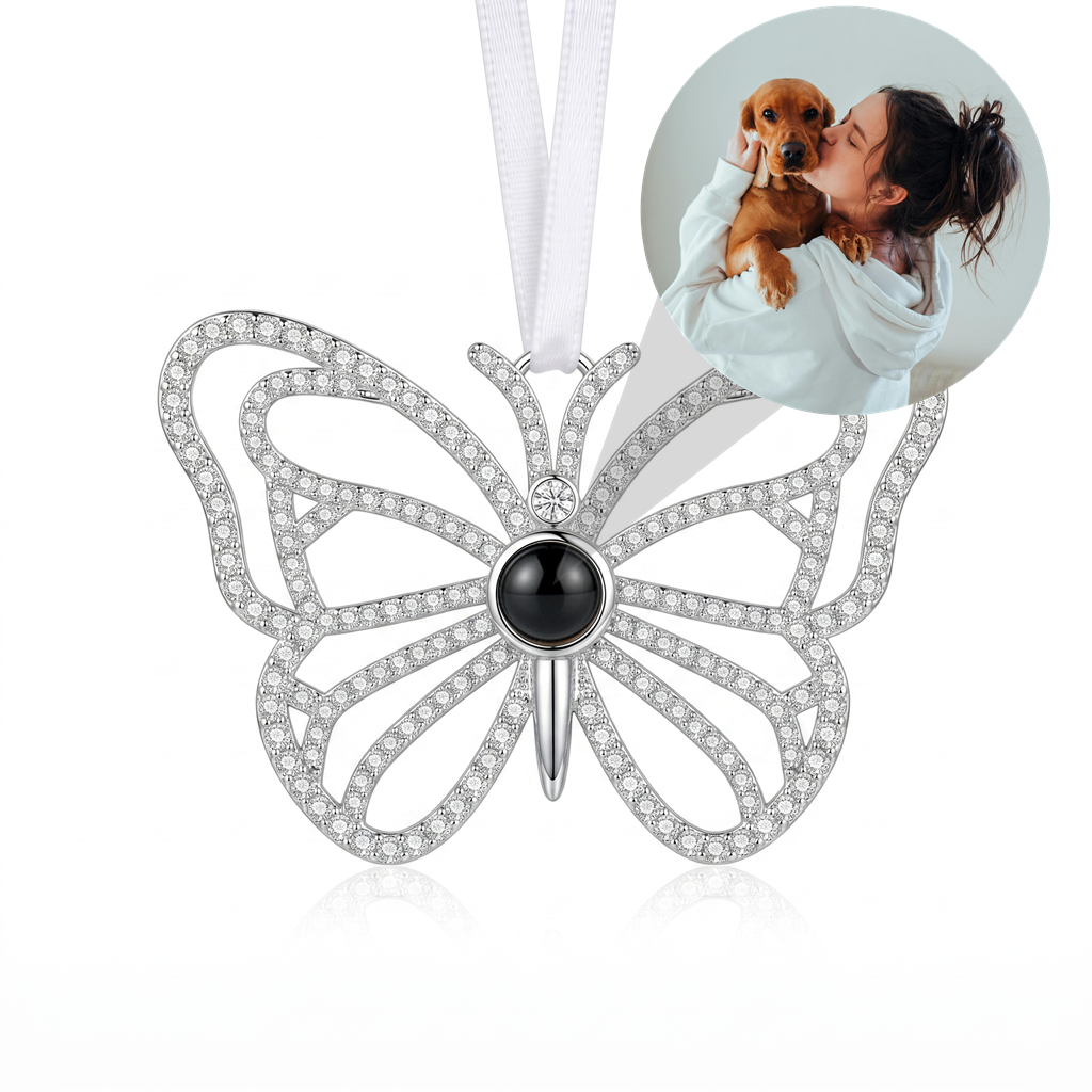 Personalized Butterfly Photo Projection Ornament -Silver