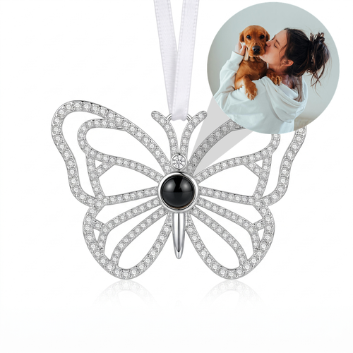 Personalized Butterfly Photo Projection Ornament -Silver