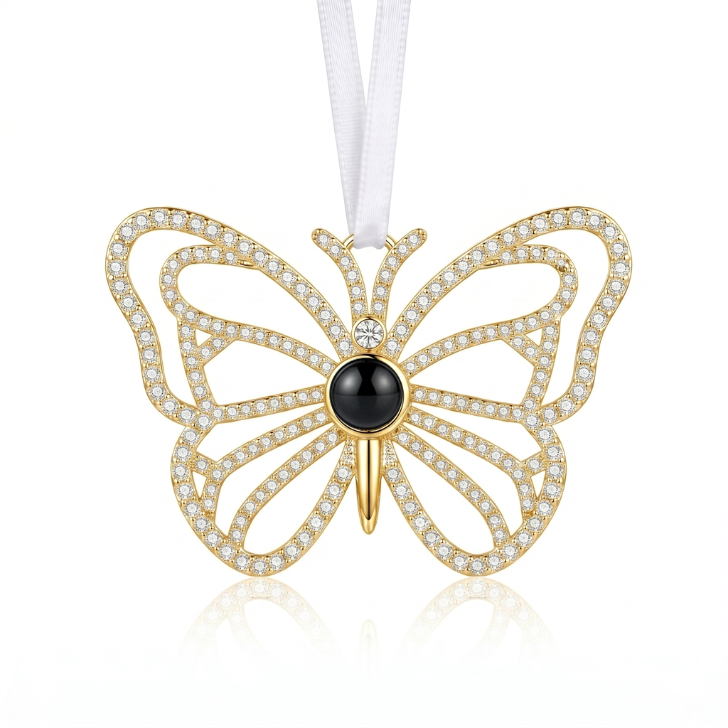 Personalized Butterfly Photo Projection Ornament - Gold