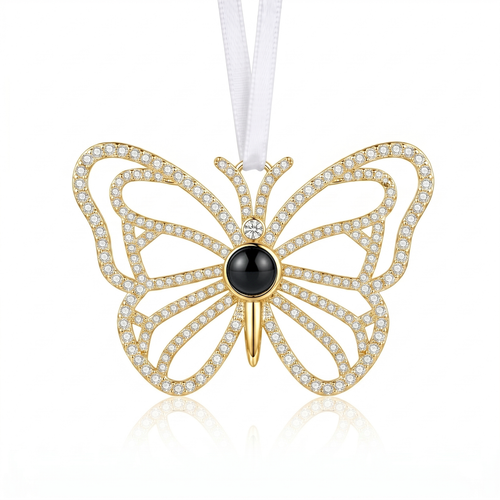 Personalized Butterfly Photo Projection Ornament - Gold
