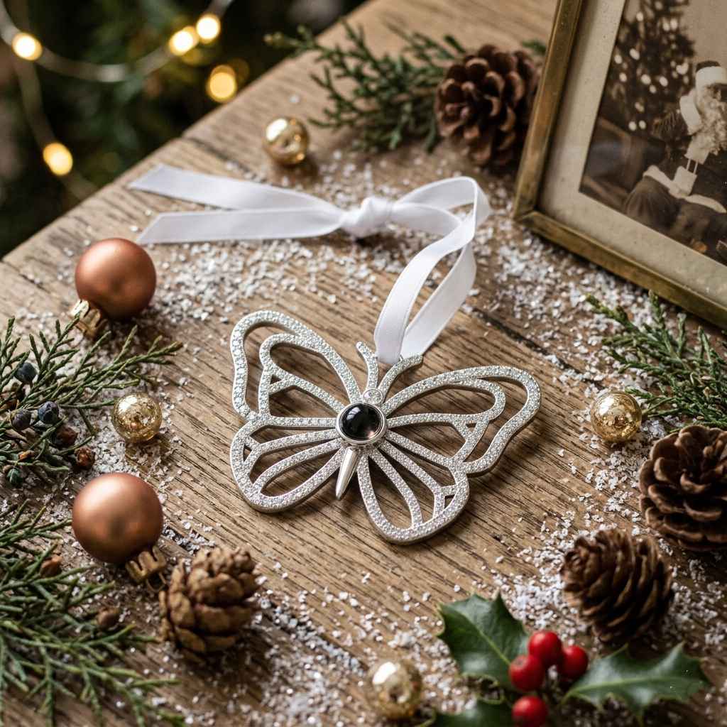 Personalized Butterfly Photo Projection Ornament - Silver1