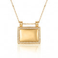 Personalized CZ Rectangle Photo Locket Necklace - Gold
