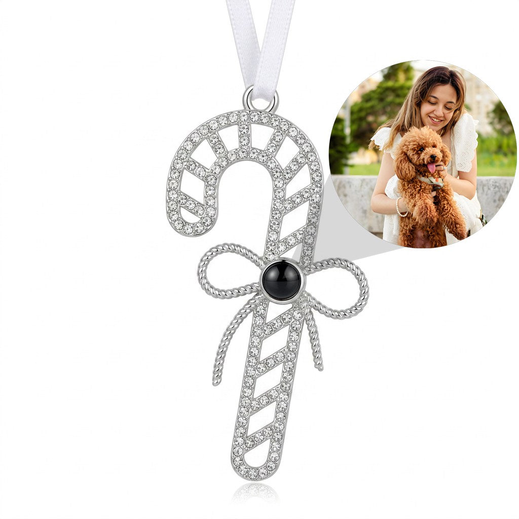 Personalized Candy Cane Photo Projection Ornament - Silver