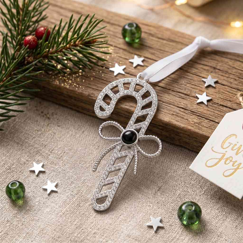 Personalized Candy Cane Photo Projection Ornament - Silver1