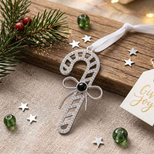 Personalized Candy Cane Photo Projection Ornament - Silver1