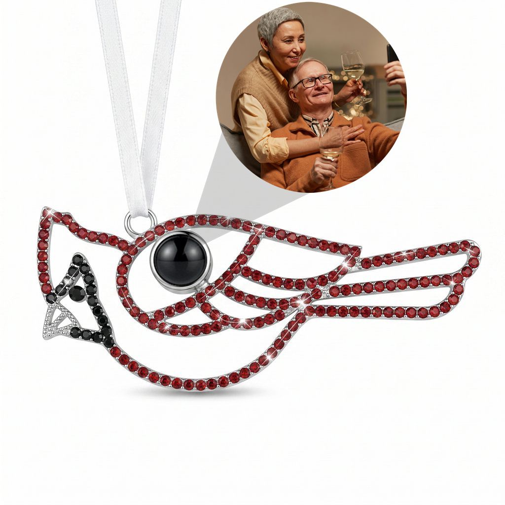 Personalized Cardinal Photo Projection Ornament - Red