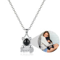 Personalized Cat And Fishbone Photo Projection Necklace - Silver