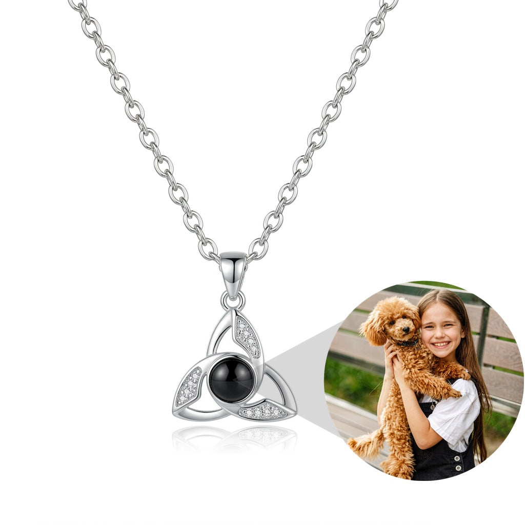 Personalized Celtic Triquetra Photo Projection Necklace - Silver