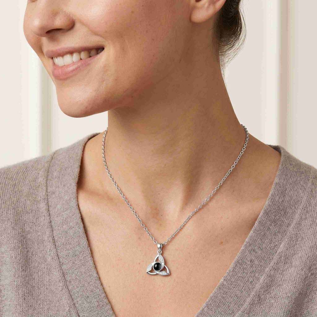 Personalized Celtic Triquetra Photo Projection Necklace - Silver1