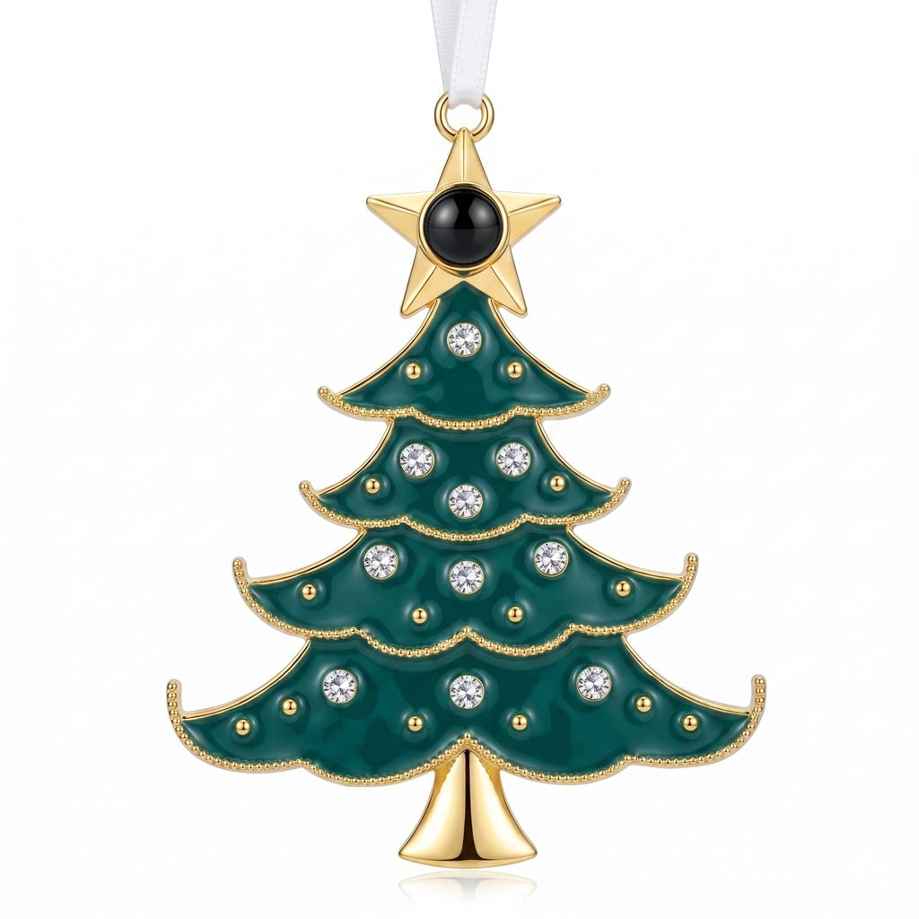 Personalized Christmas Tree Photo Projection Ornament - Gold And Green