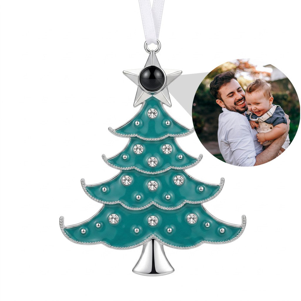 Personalized Christmas Tree Photo Projection Ornament - Silver And Green