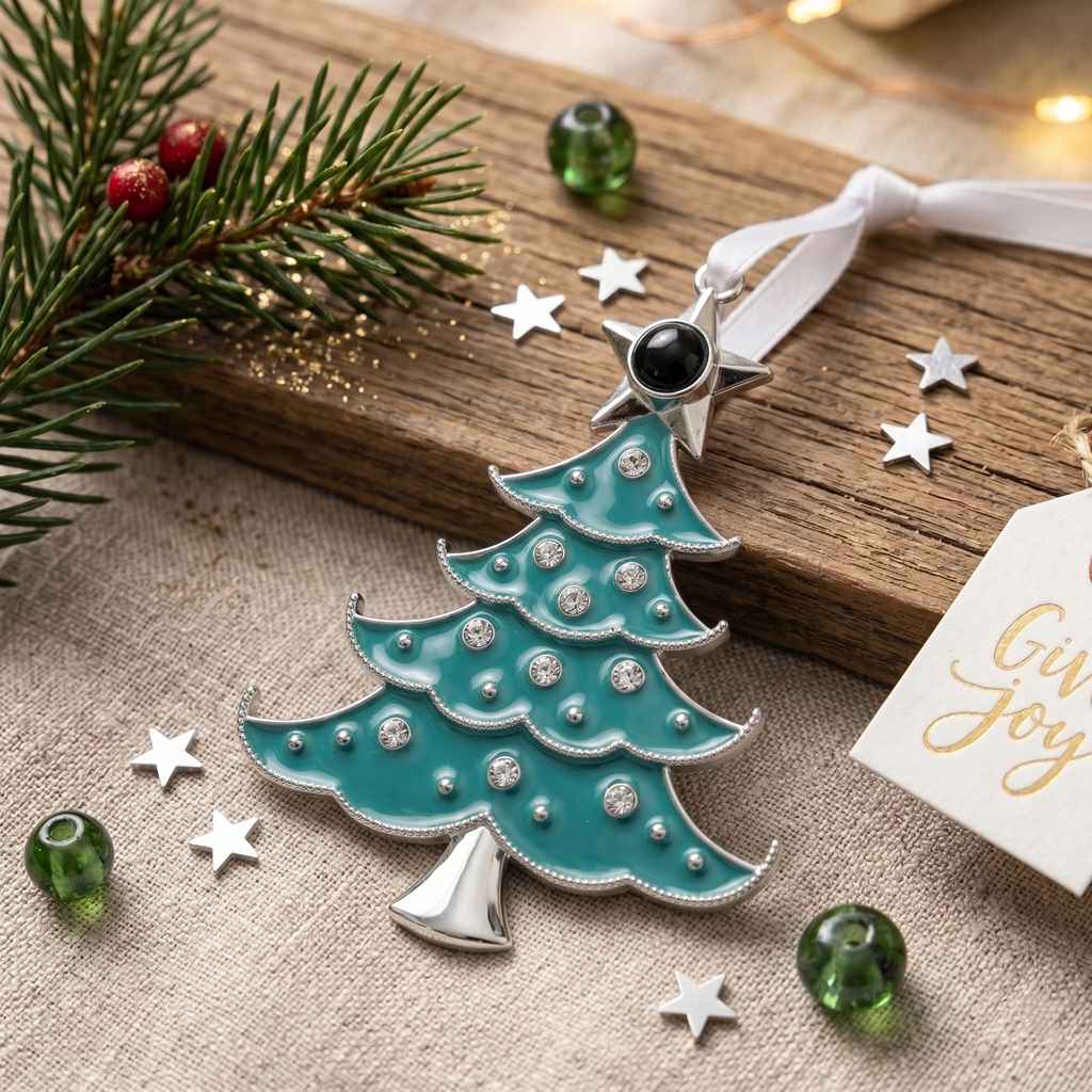 Personalized Christmas Tree Photo Projection Ornament - Silver And Green1