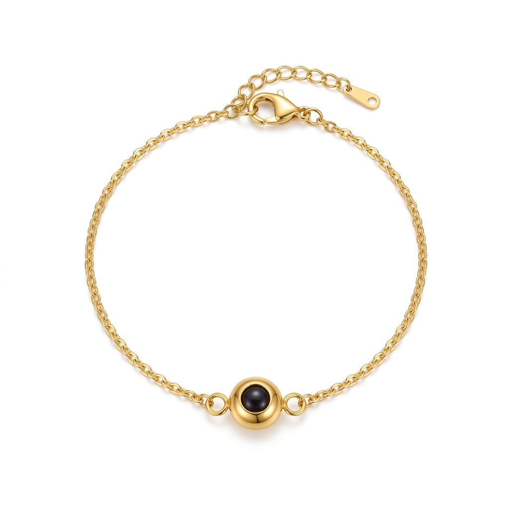 Personalized Circle Photo Projection Bracelet - Gold