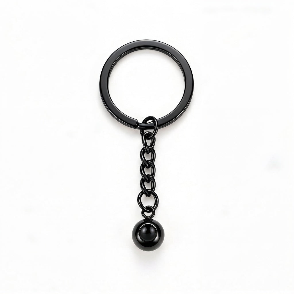 Personalized Circle Photo Projection Keychain - Black