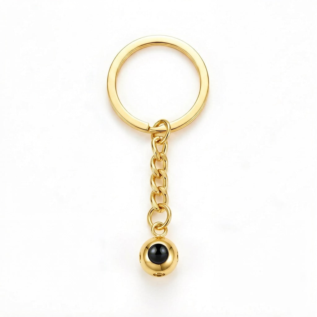 Personalized Circle Photo Projection Keychain - Gold