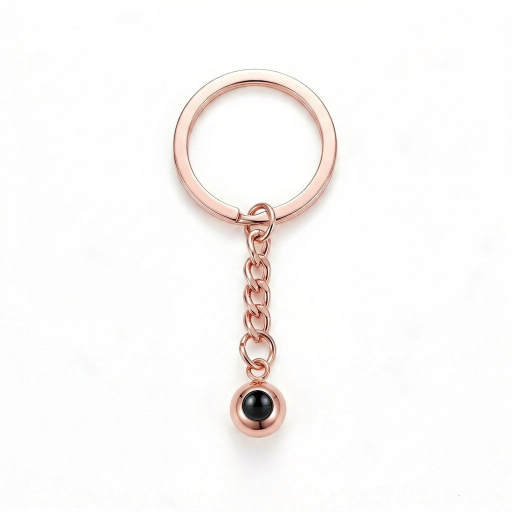 Personalized Circle Photo Projection Keychain - Rose Gold