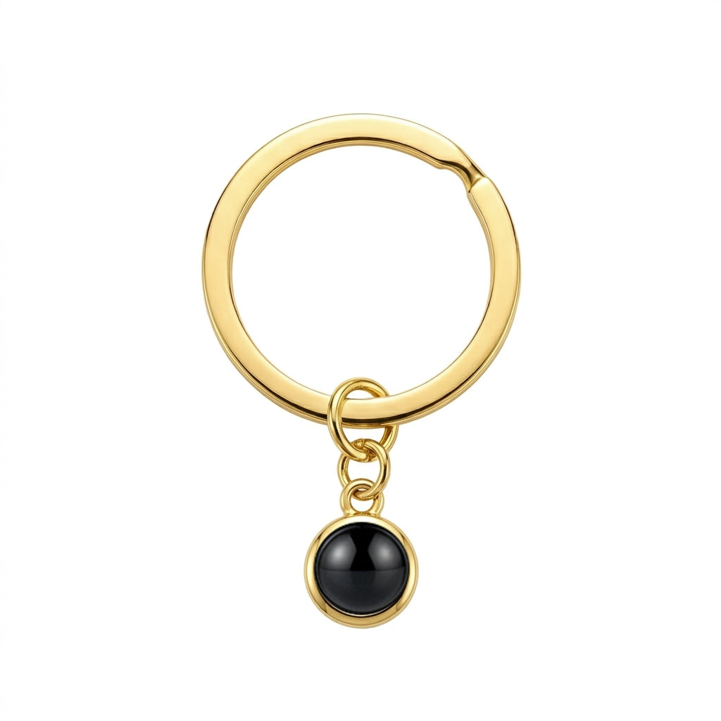 Personalized Round Photo Projection Keychain - Gold