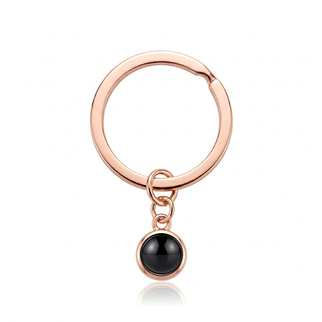 Personalized Round Photo Projection Keychain - Rose Gold