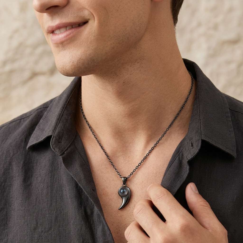 Personalized Couple Photo Projection Necklace - Black1