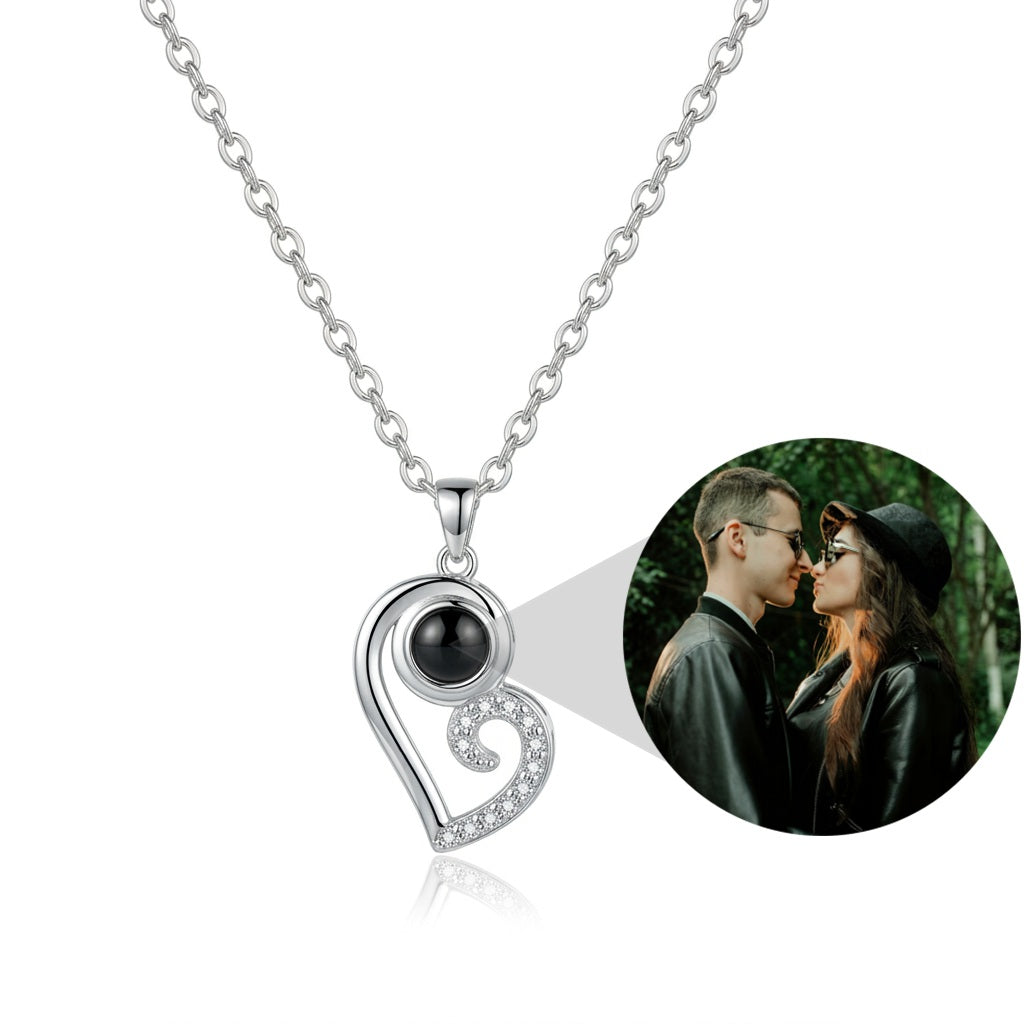 Personalized Couple Photo Projection Necklace - Silver