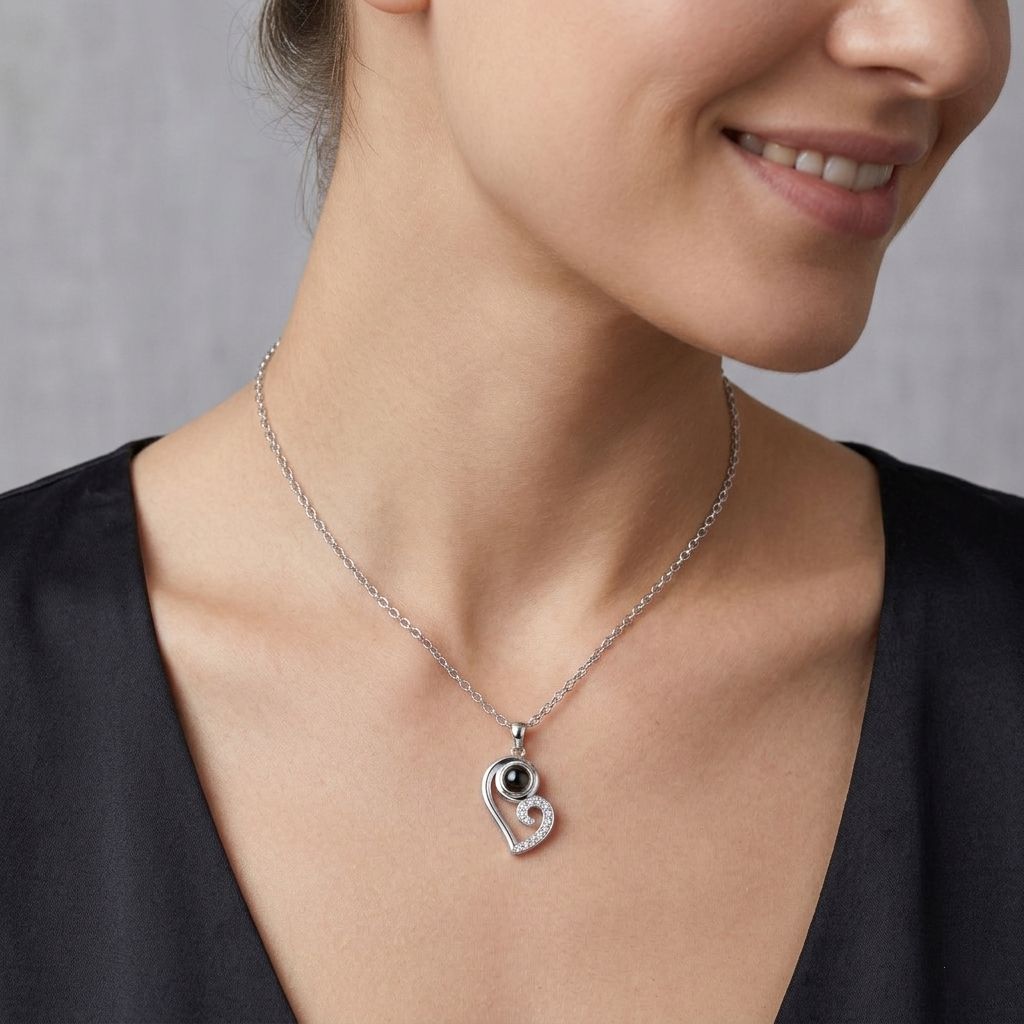 Personalized Couple Photo Projection Necklace - Silver1