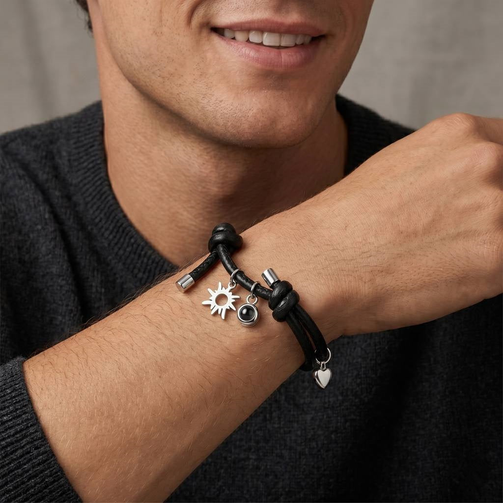 Personalized Couples Moon And Sun Photo Projection Bracelet - Male1