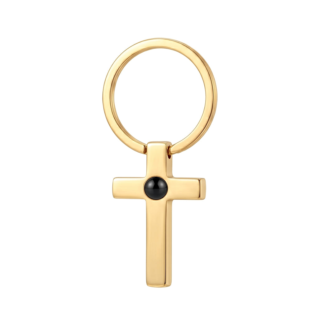 Personalized Cross Photo Projection Keychain - Gold