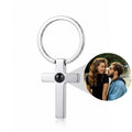 Personalized Cross Photo Projection Keychain - Silver