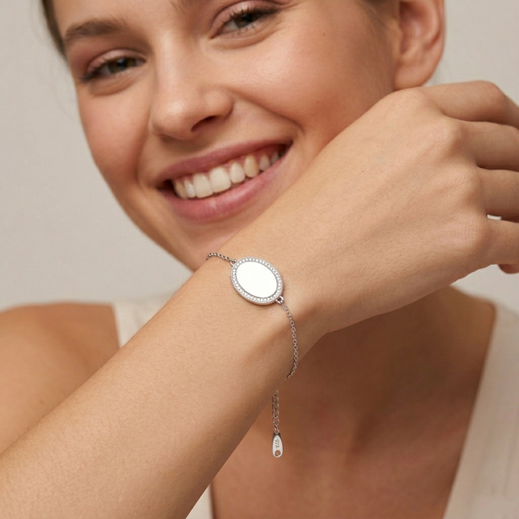 Personalized Crystal Oval Photo Locket Bracelet - Silver1