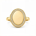 Personalized Crystal Oval Photo Locket Ring - Gold