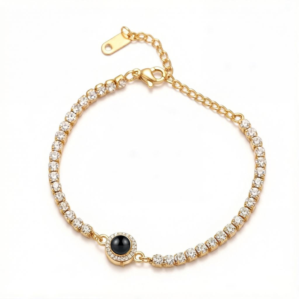 Personalized Crystal Photo Projection Bracelet - Gold