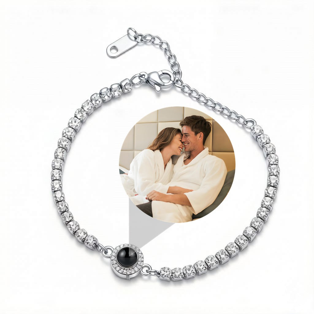 Personalized Crystal Photo Projection Bracelet - Silver