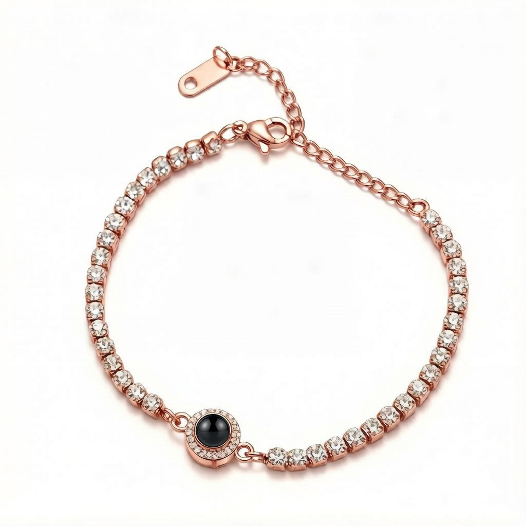 Personalized Crystal Photo Projection Tennis Bracelet - Pink