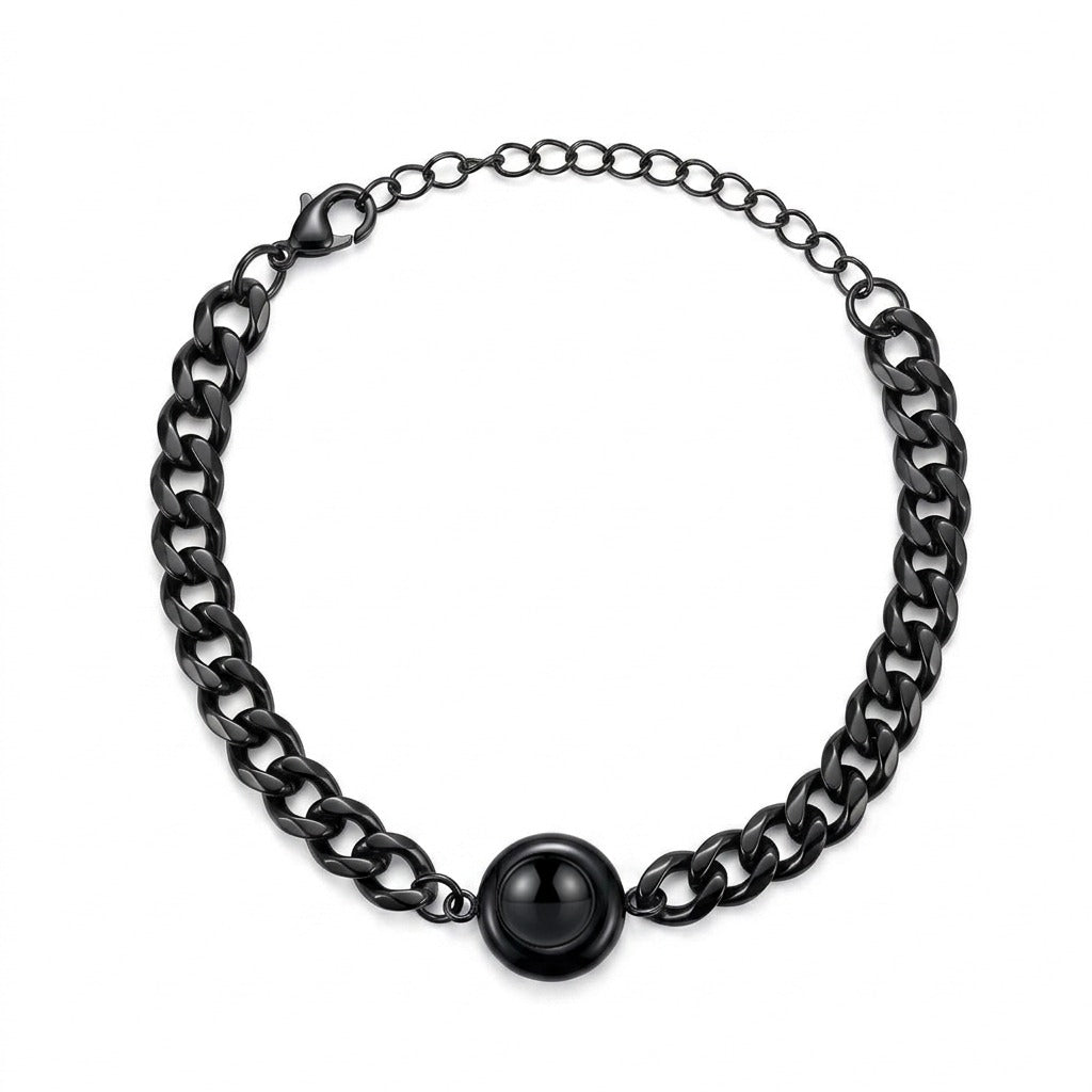 Personalized Curb Chain Photo Projection Bracelet - Black