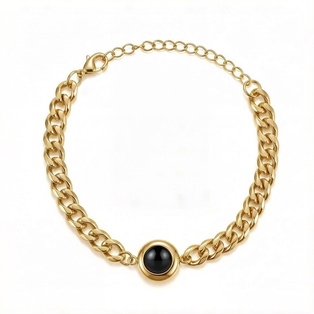Personalized Curb Chain Photo Projection Bracelet - Gold