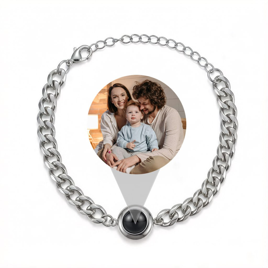 Personalized Curb Chain Photo Projection Bracelet - Silver